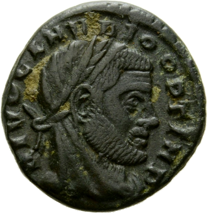 RIC VII Rome 122 Licinius obverse, Head of Claudius II Gothicus, veiled, laureate, right