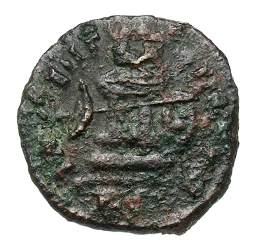 RIC VII Rome 16 Licinius reverse — Altar with owl, spear across altar; to left, shield; to right, helmet