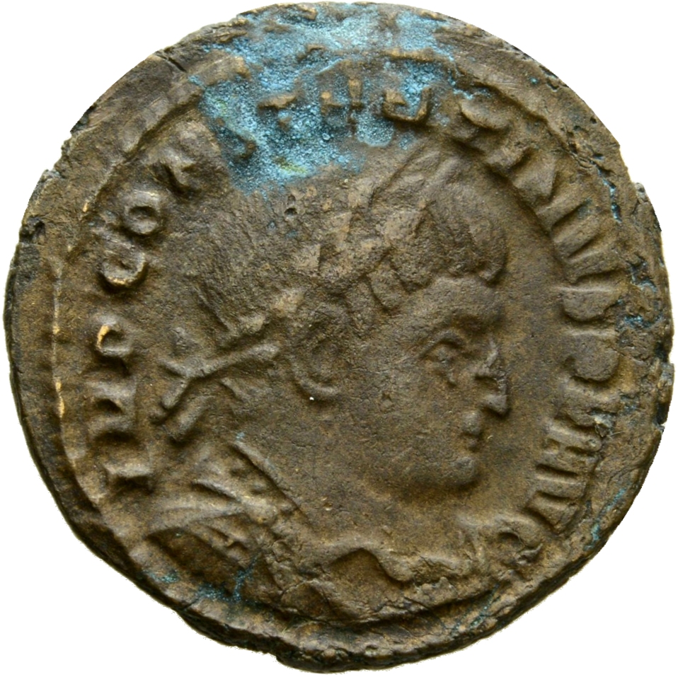 RIC VII Rome 19 Licinius obverse, Bust of Constantine I, laureate, draped, cuirassed, right