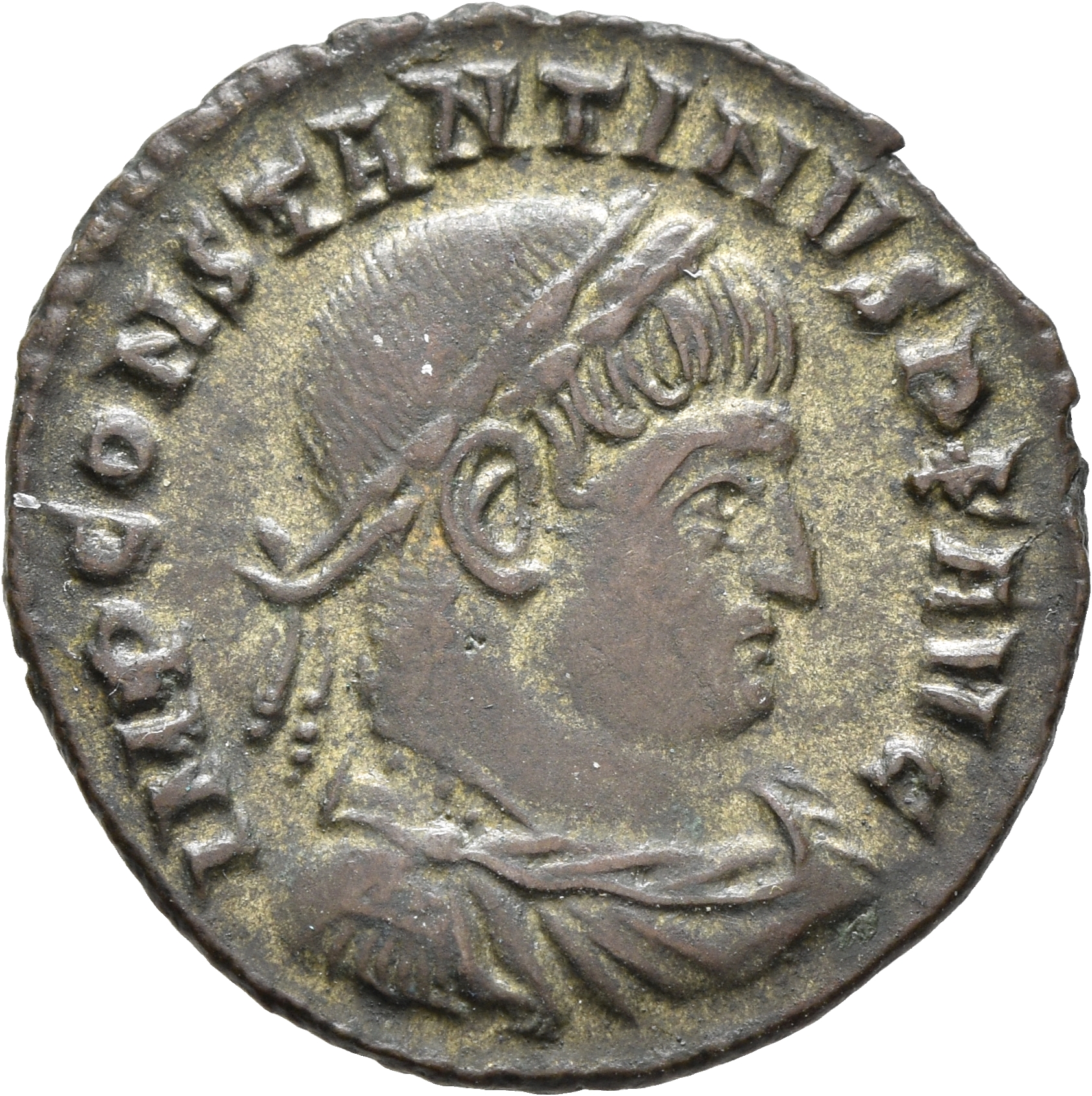 RIC VII Rome 19 Licinius obverse, Bust of Constantine I, laureate, draped, cuirassed, right