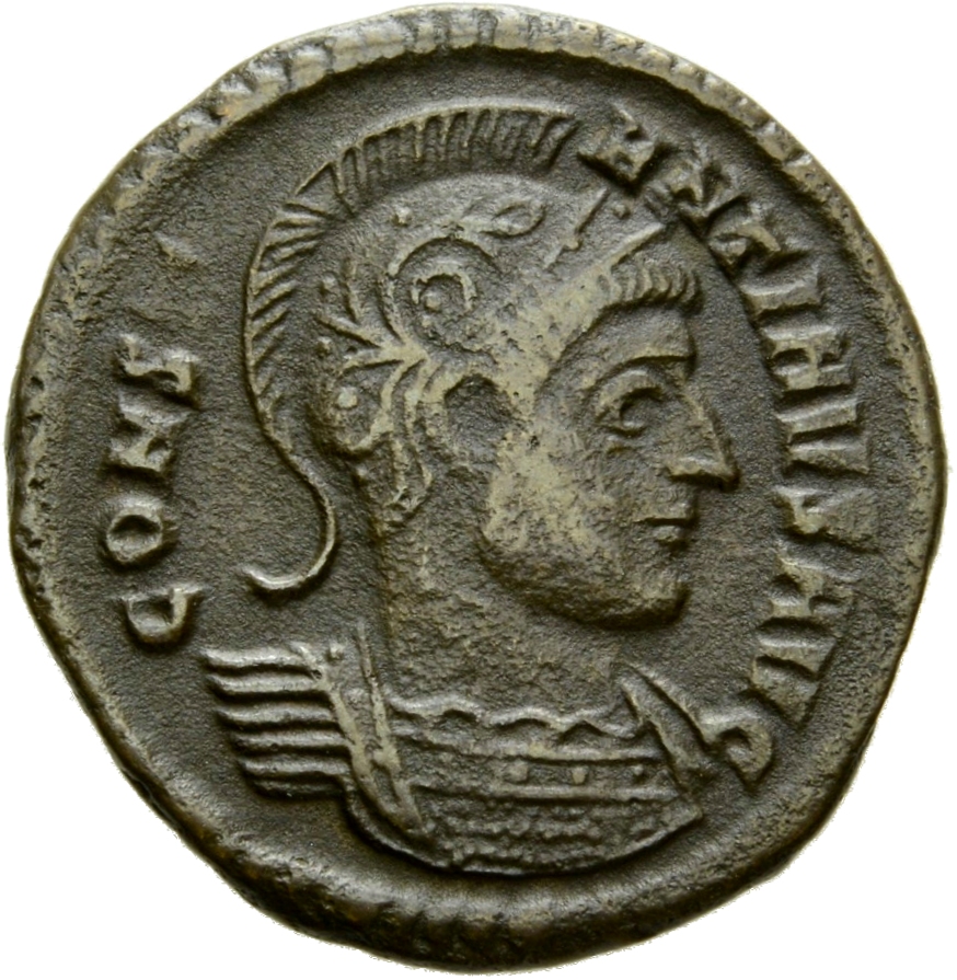 RIC VII Rome 194 Licinius obverse, Bust of Constantine I, helmeted, cuirassed, right