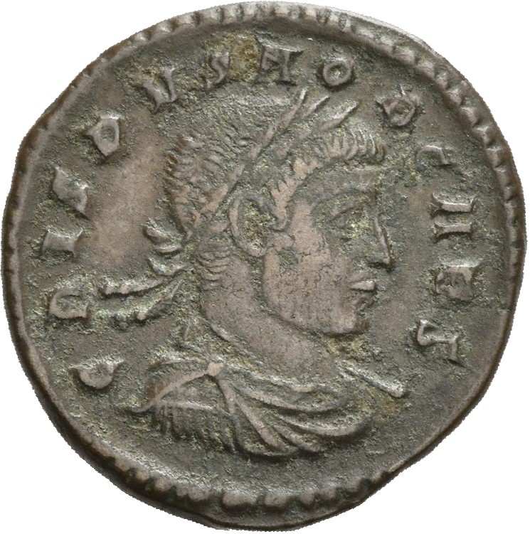 RIC VII Rome 229 Licinius obverse, Bust of Crispus, laureate, draped, cuirassed, right