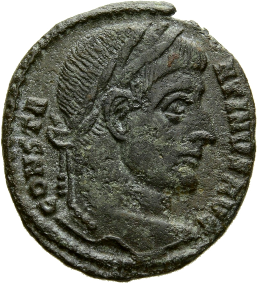 RIC VII Rome 237 Licinius obverse, Head of Constantine I, laureate, right
