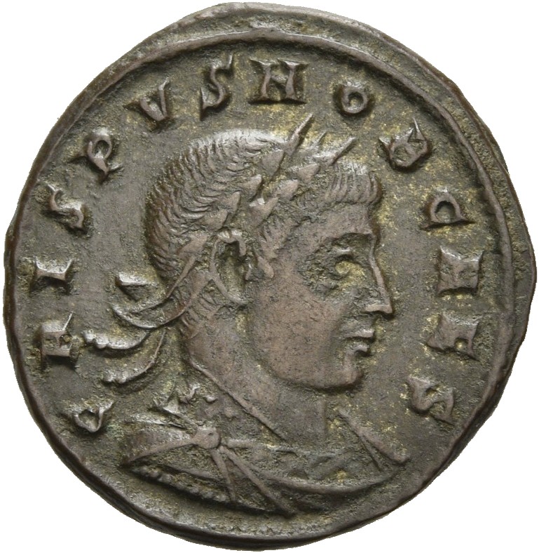 RIC VII Rome 238 Licinius obverse, Bust of Crispus, laureate, draped, cuirassed, right