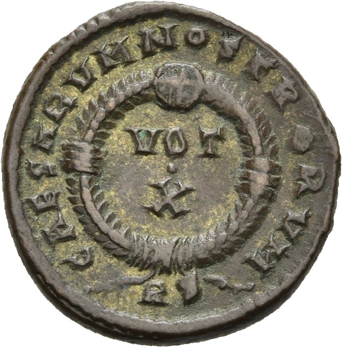 RIC VII Rome 240 Licinius reverse, VOT/X within a laurel wreath
