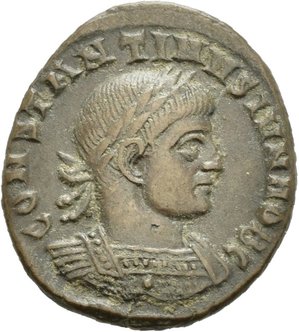 RIC VII Rome 242 Licinius obverse, Bust of Constantine II, laureate, cuirassed, right