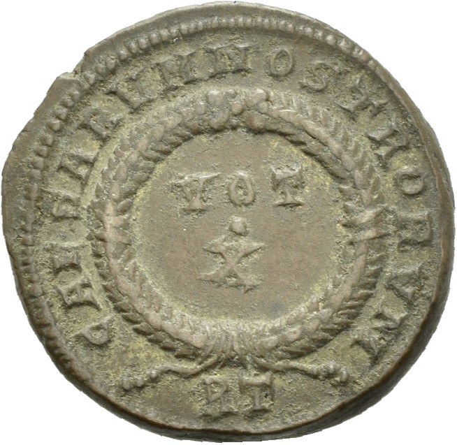 RIC VII Rome 243 Licinius reverse, VOT/X within a laurel wreath