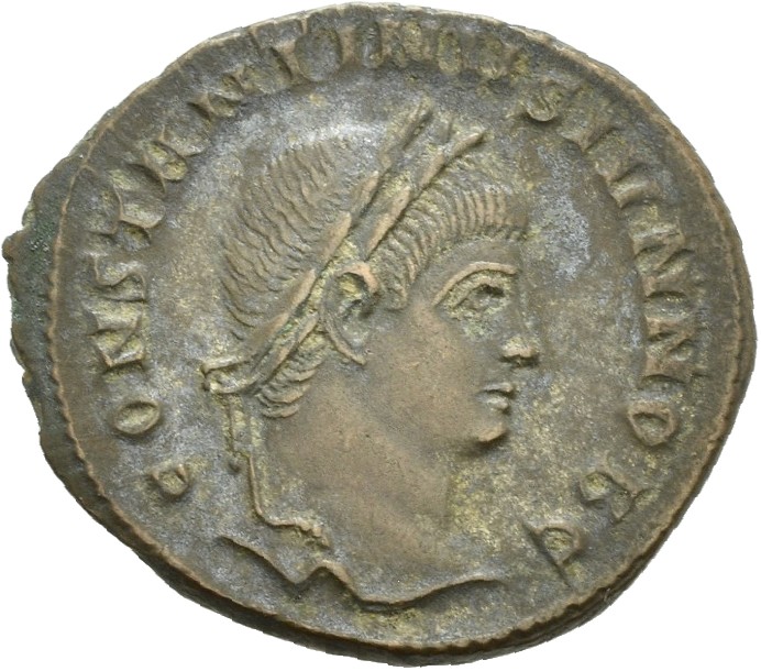 RIC VII Rome 247 Licinius obverse, Head of Constantine II, laureate, right
