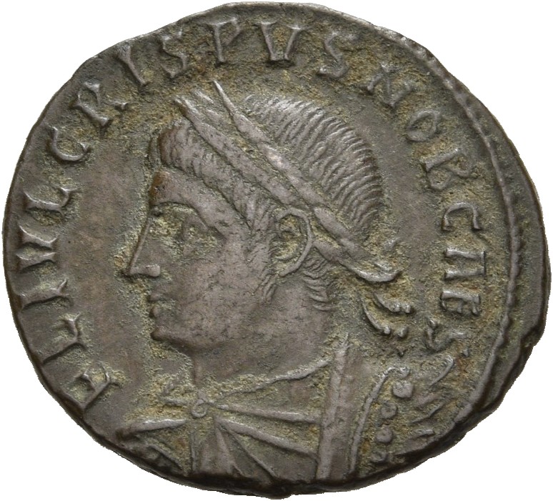RIC VII Rome 266 Constantine I obverse, Bust of Crispus, laureate, draped, cuirassed, left