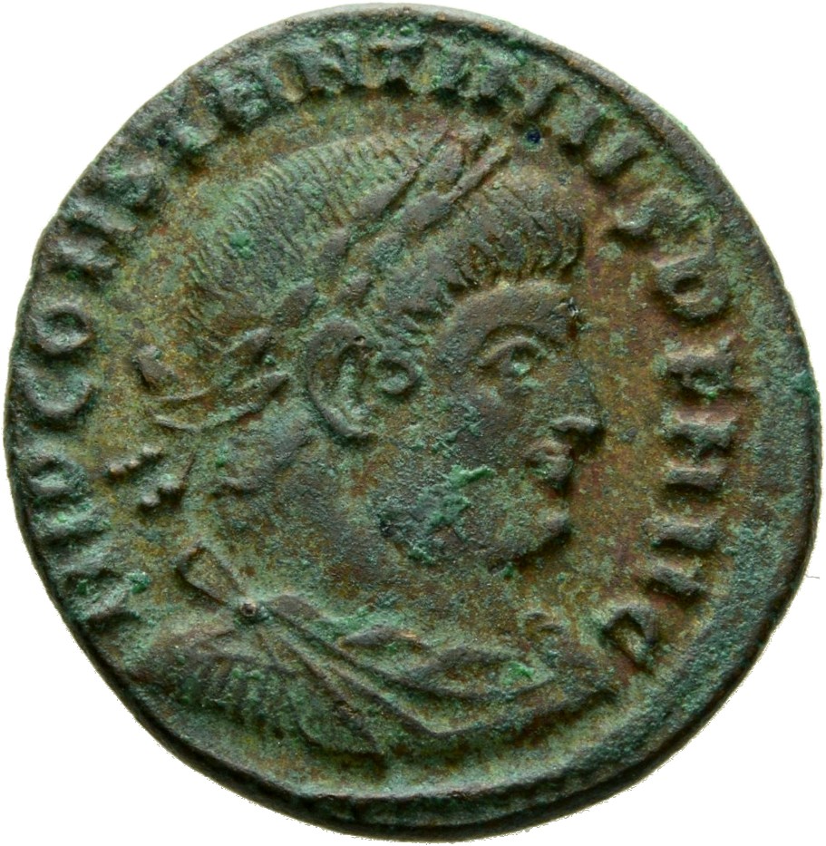 RIC VII Rome 27 Licinius obverse, Bust of Constantine I, laureate, draped, cuirassed, right