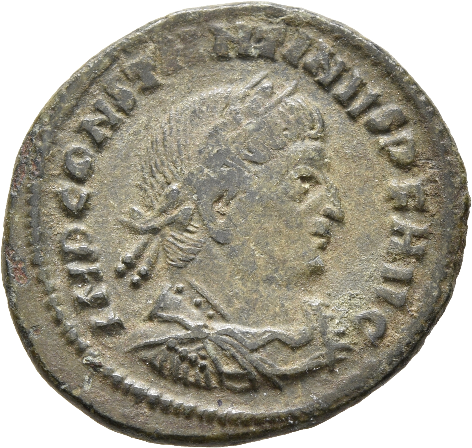 RIC VII Rome 27 Licinius obverse, Bust of Constantine I, laureate, draped, cuirassed, right