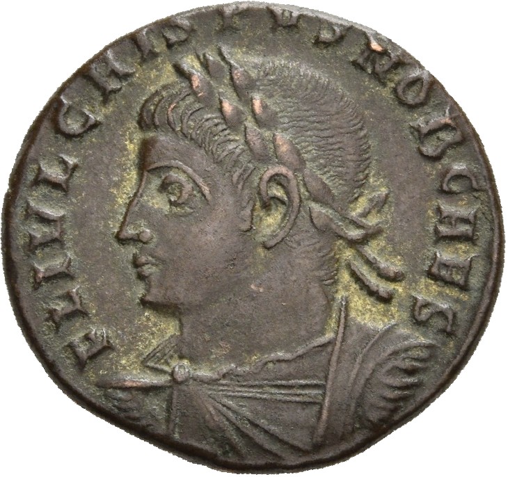 RIC VII Rome 288 Constantine I obverse, Bust of Crispus, laureate, draped, cuirassed, left