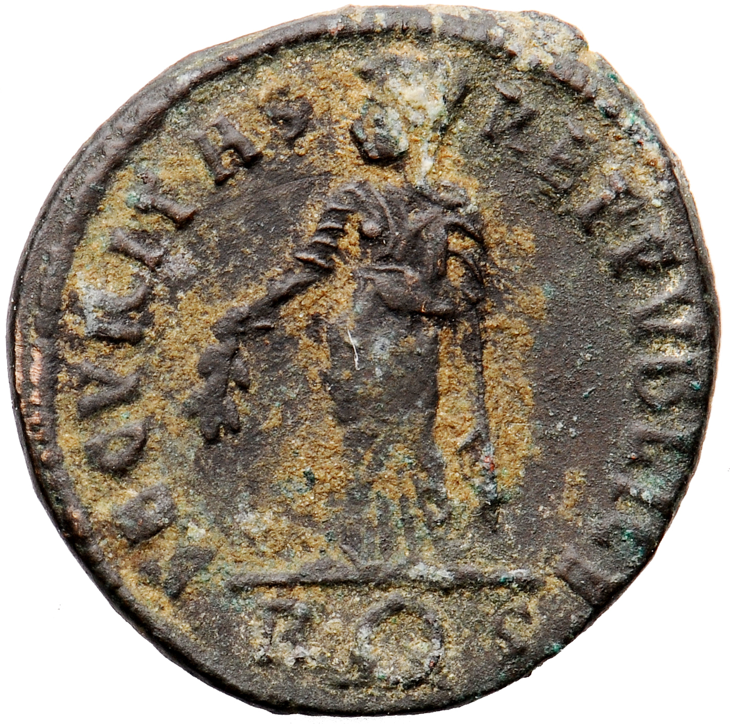 RIC VII Rome 291 Constantine I reverse, SECURITAS, draped, standing left, raising robe with right hand and lowering branch...