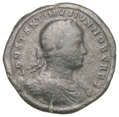 Constantine I obverse — Bust of Constantine II, laureate, draped, cuirassed, right