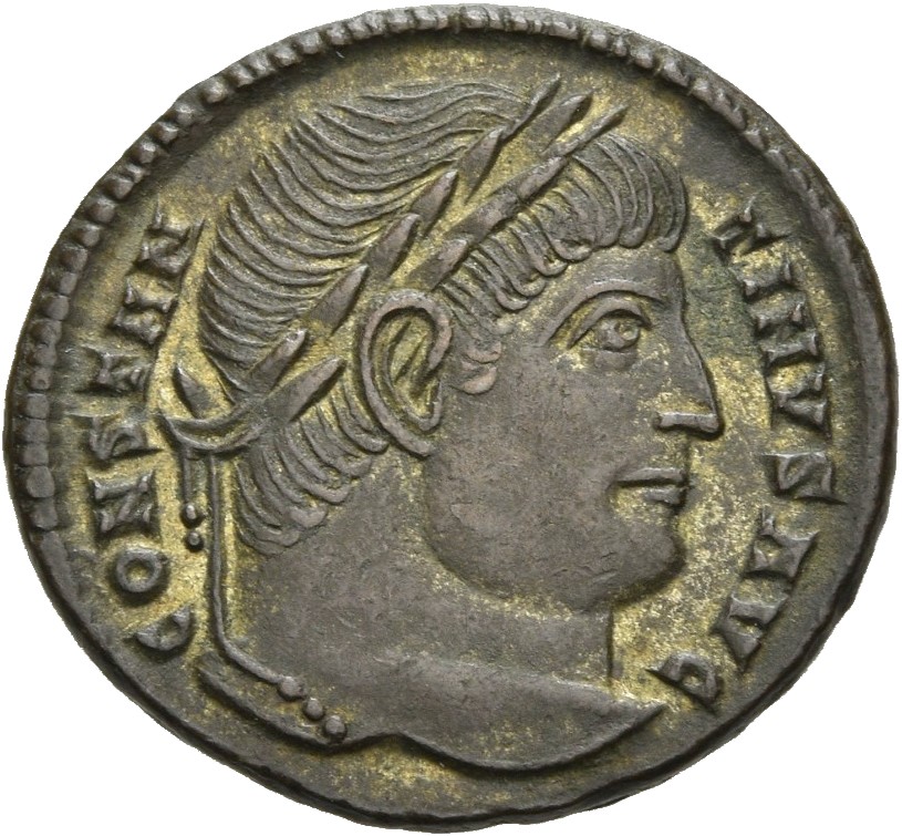 RIC VII Rome 318 Constantine I obverse, Head of Constantine I, laureate, right