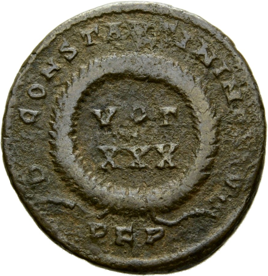 RIC VII Rome 322 Constantine I reverse, VOT/XXX within a laurel wreath