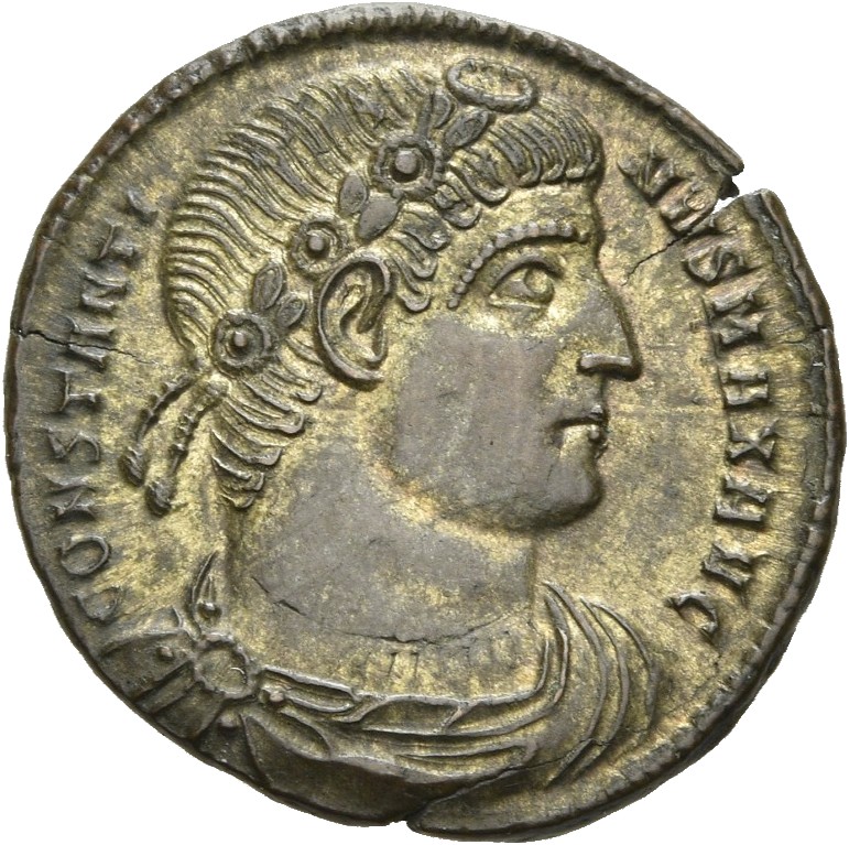 RIC VII Rome 322 Constantine I obverse, Bust of Constantine I, rosette-diademed, draped, cuirassed, right