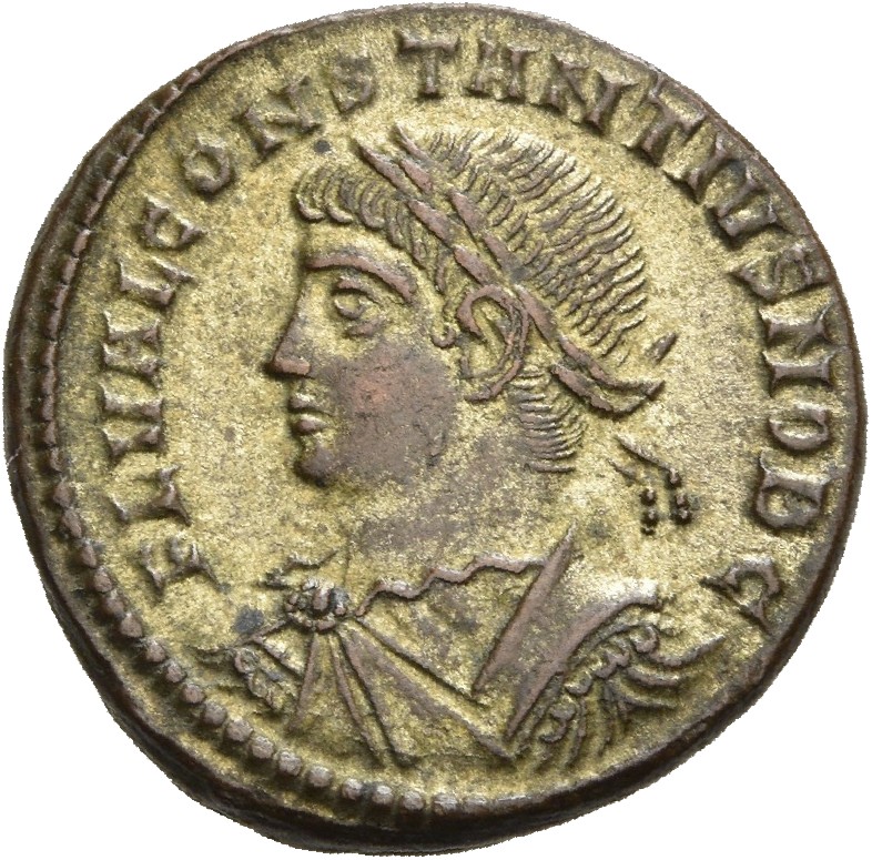 RIC VII Rome 324 Constantine I obverse, Bust of Constantius II, laureate, draped, cuirassed, left