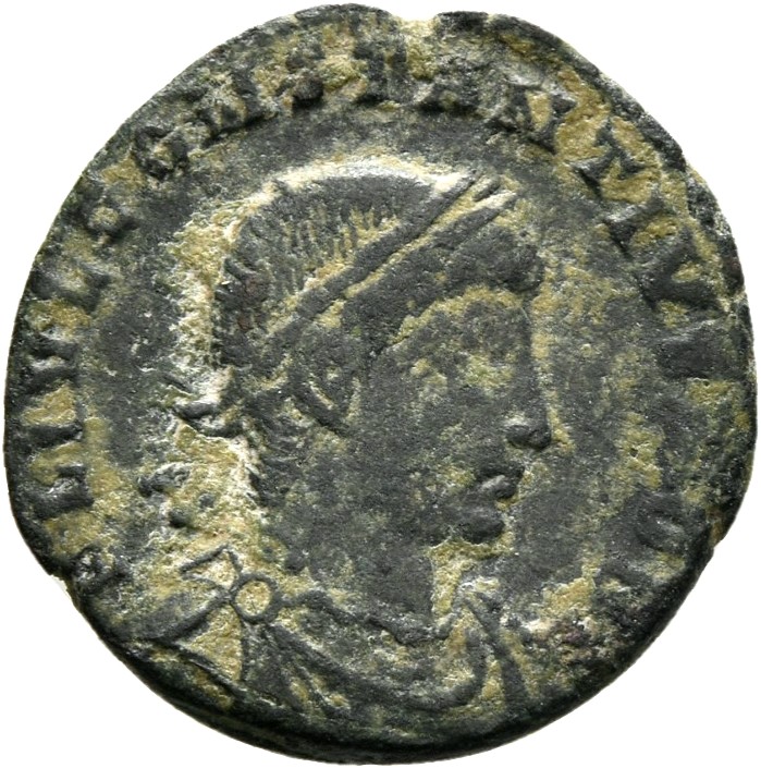 RIC VII Rome 329 Constantine I obverse, Bust of Constantius II, laureate, draped, cuirassed, right