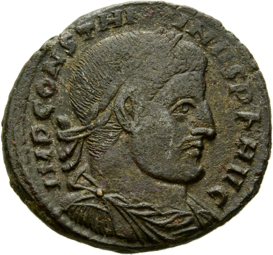 RIC VII Rome 33 Licinius obverse, Bust of Constantine I, laureate, draped, cuirassed, right