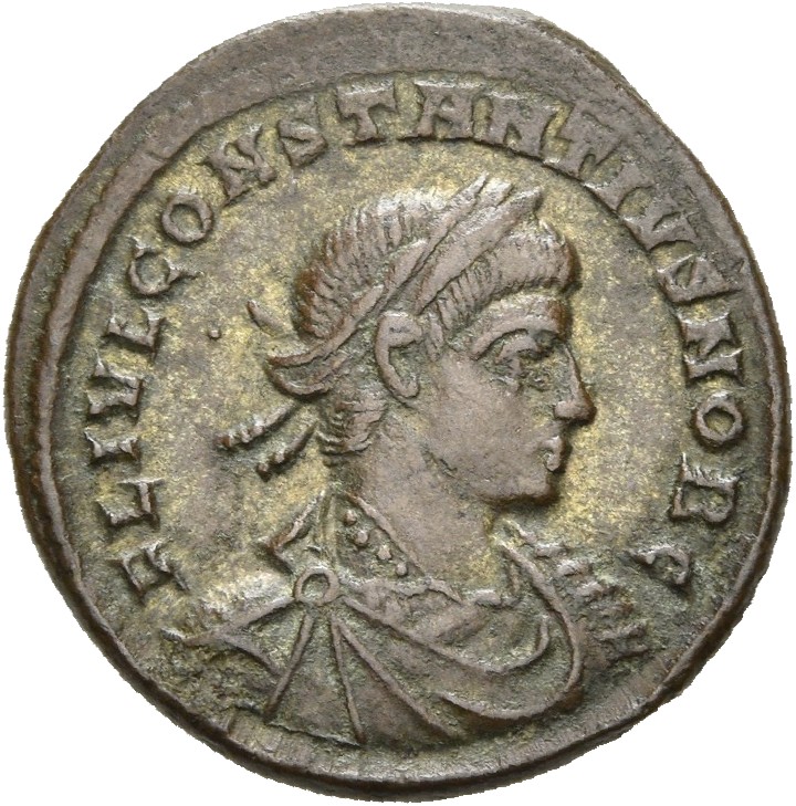 RIC VII Rome 330 Constantine I obverse, Bust of Constantius II, laureate, cuirassed, right
