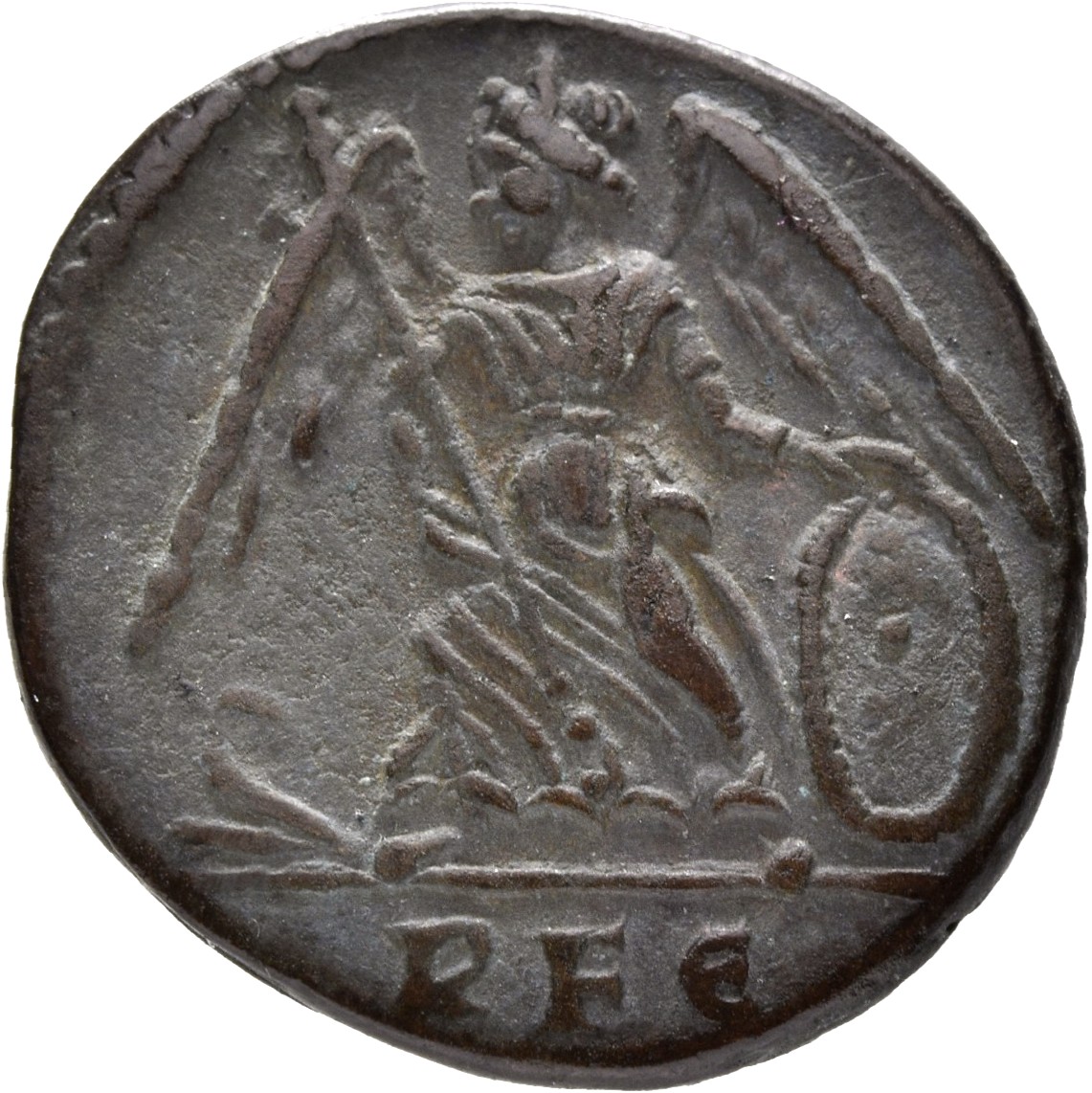 RIC VII Rome 332 Constantine I reverse, Victory, winged, draped, standing left on prow, holding spear in right hand and sh...