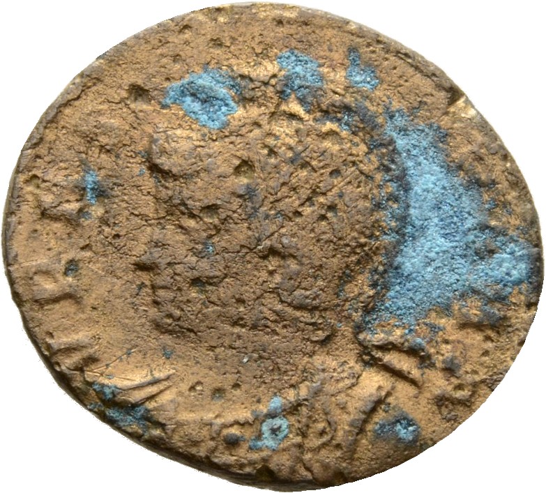 RIC VII Rome 338 Constantine I obverse, Bust of Roma, helmeted, wearing imperial cloak, left