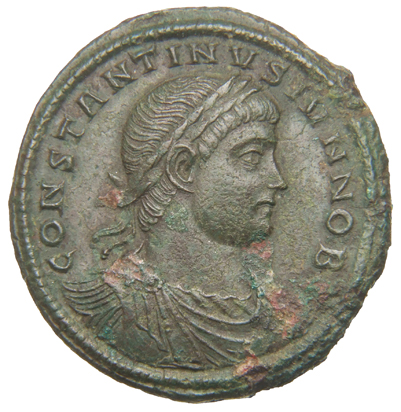 Constantine I obverse — Bust of Constantine II, laureate, draped, cuirassed, right