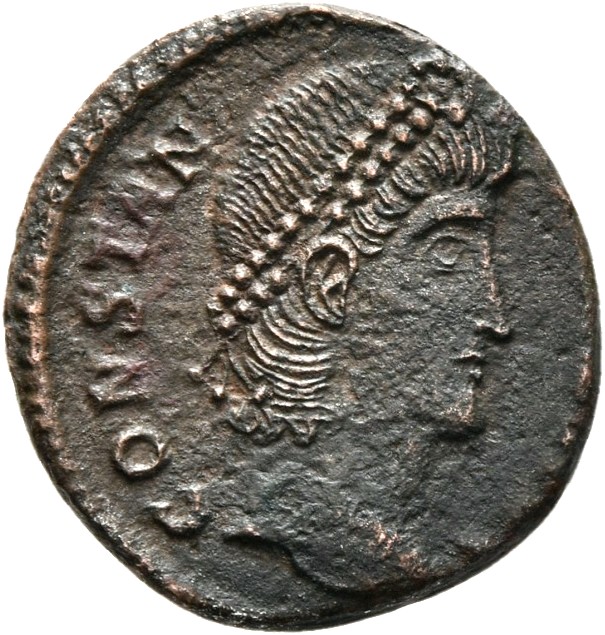RIC VII Rome 381 Constantine I obverse, Bust of Constantine I, rosette-diademed, draped, cuirassed, right