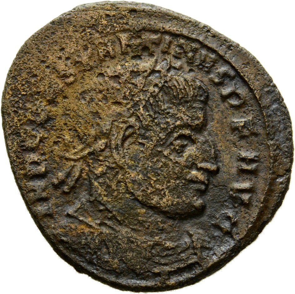 RIC VII Rome 40 Licinius obverse, Bust of Constantine I, laureate, draped, cuirassed, right