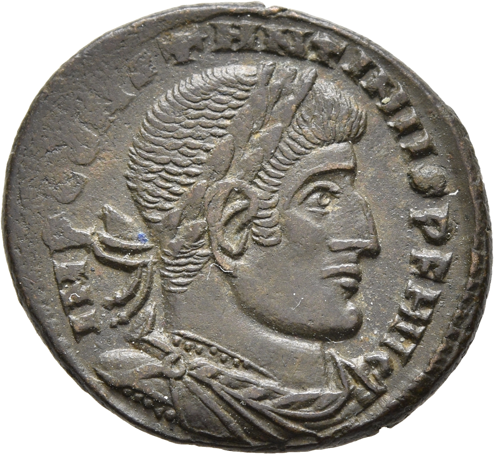 RIC VII Rome 52 Licinius obverse, Bust of Constantine I, laureate, draped, cuirassed, right