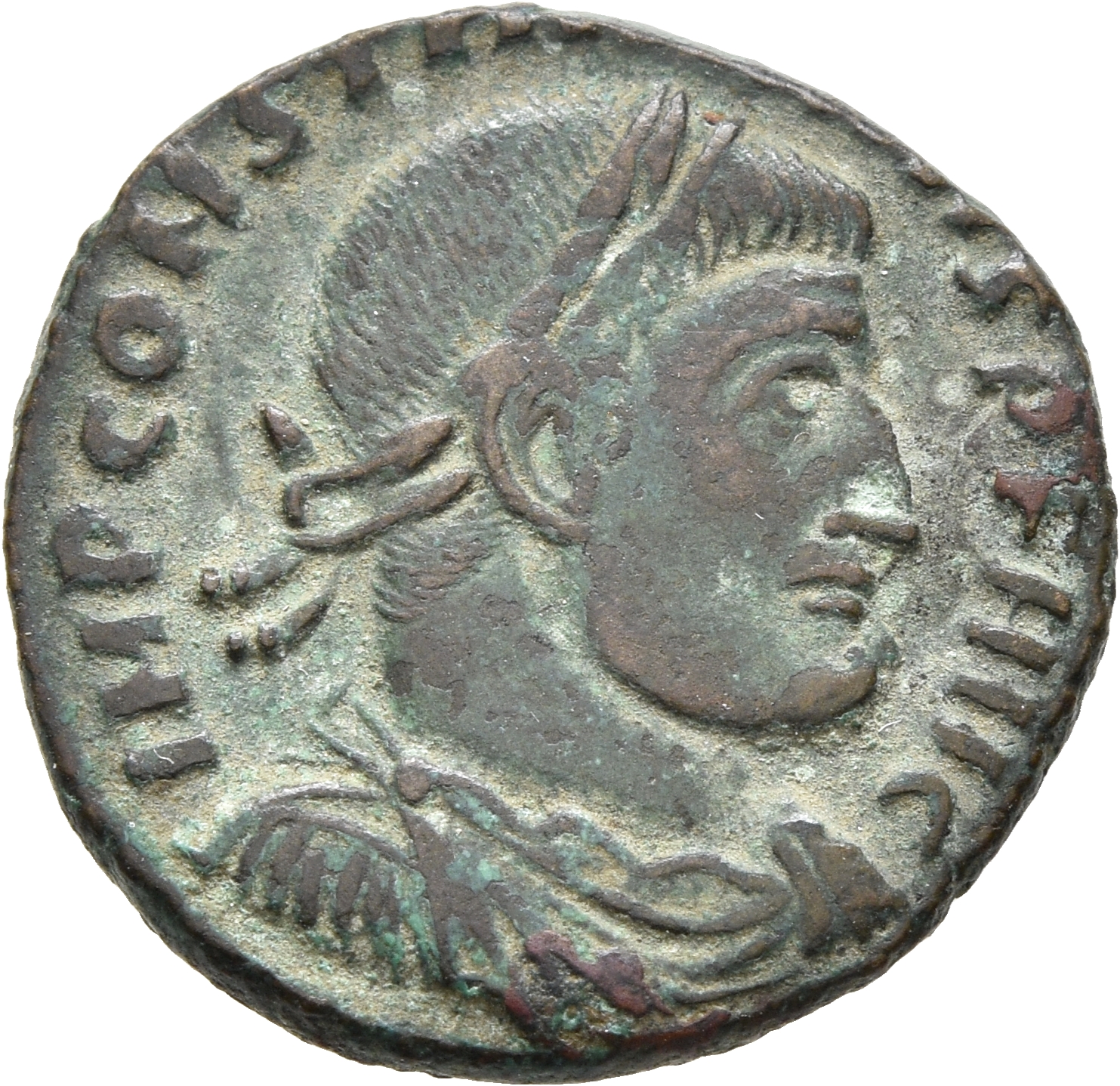 RIC VII Rome 57 Licinius obverse, Bust of Constantine I, laureate, draped, cuirassed, right
