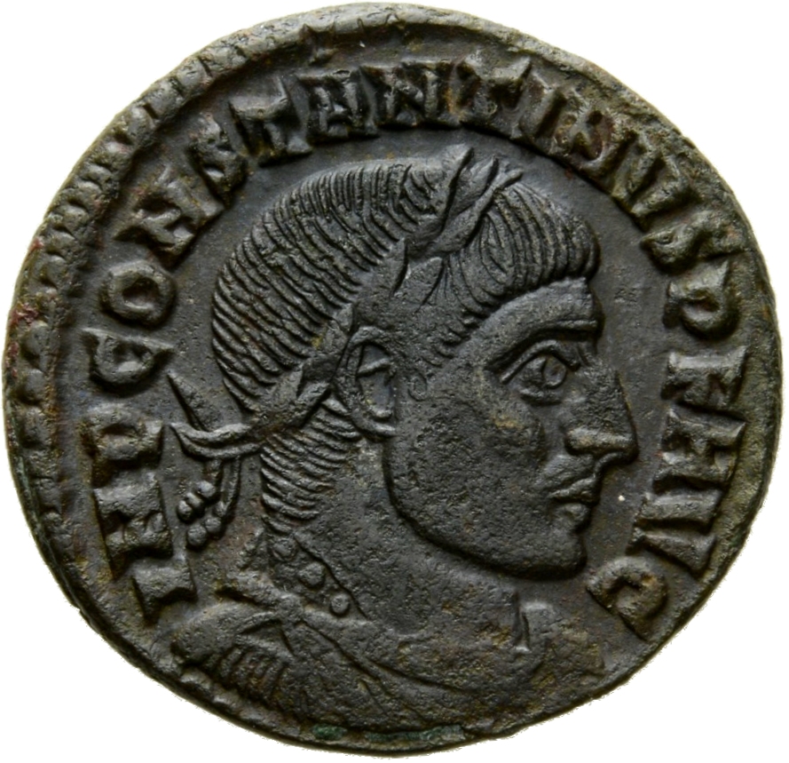 RIC VII Rome 78 Licinius obverse, Bust of Constantine I, laureate, draped, cuirassed, right