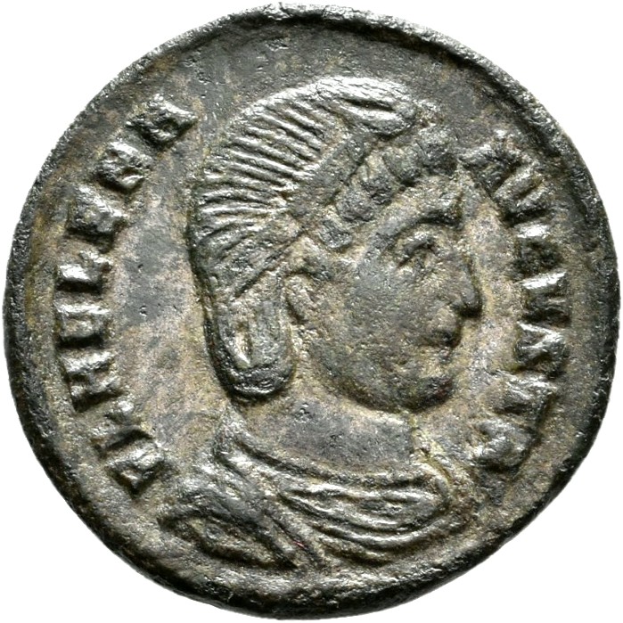 RIC VII Sirmium 54 Constantine I obverse, Bust of Helena, wearing necklace and mantle, right