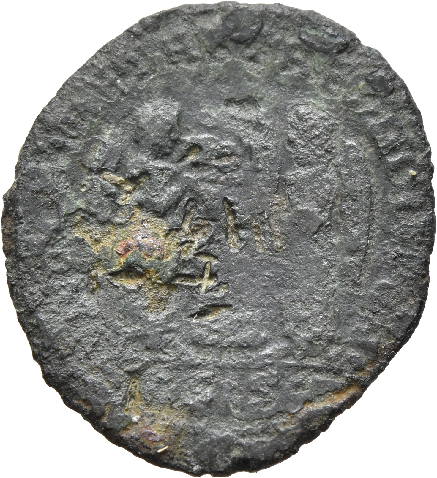 RIC VII Siscia 100 Constantine I reverse, Two Victories, winged, draped, facing each other, holding a shield inscribed VOT...