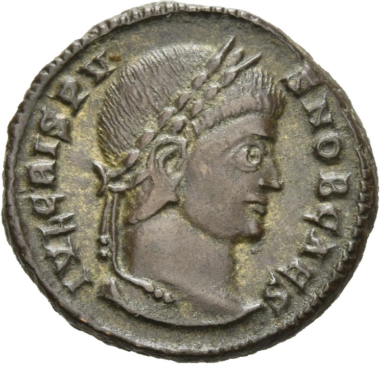 RIC VII Siscia 152 Constantine I obverse, Head of Crispus, laureate, right
