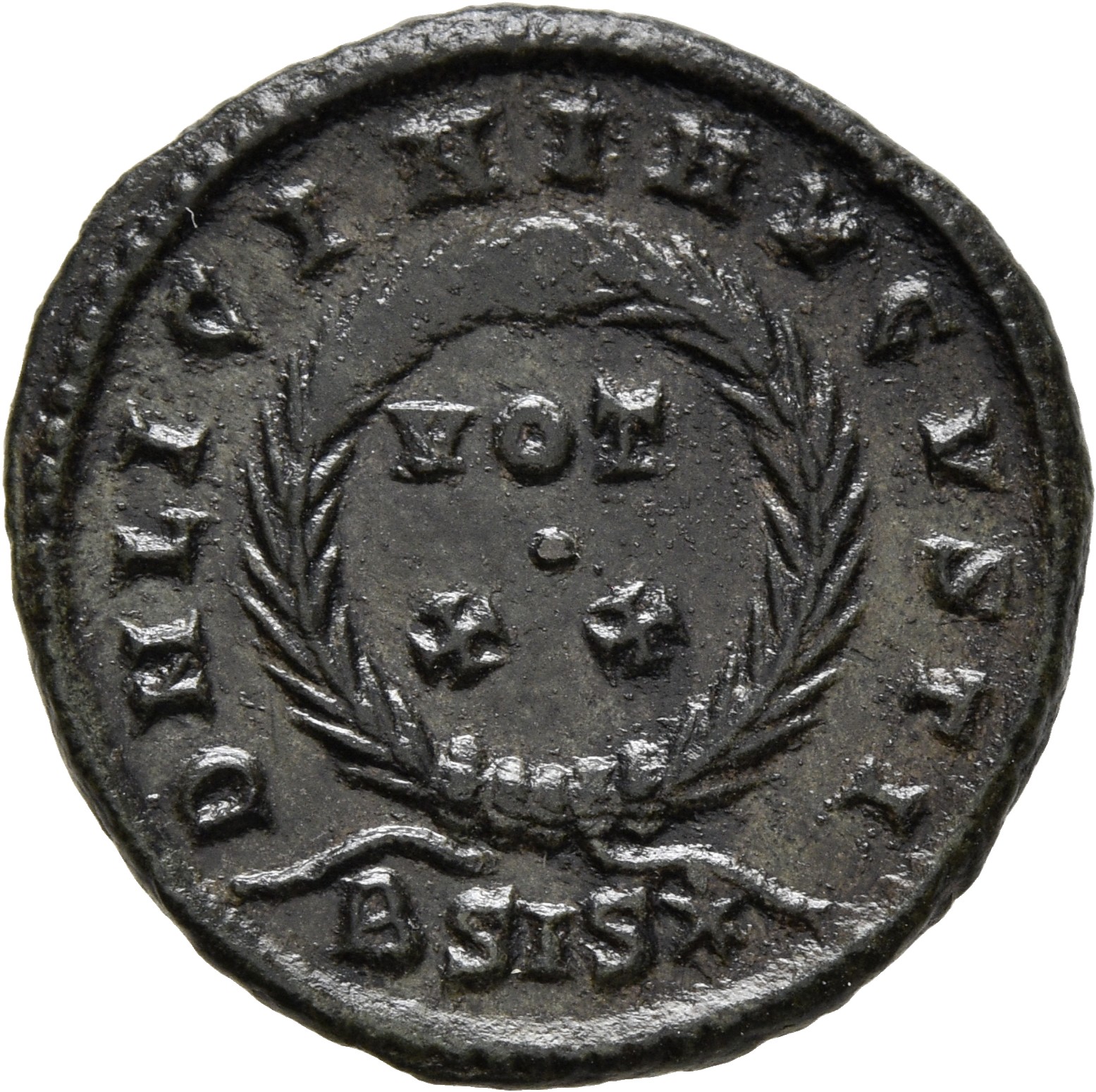 RIC VII Siscia 160 Constantine I reverse, VOT/XX within a laurel wreath