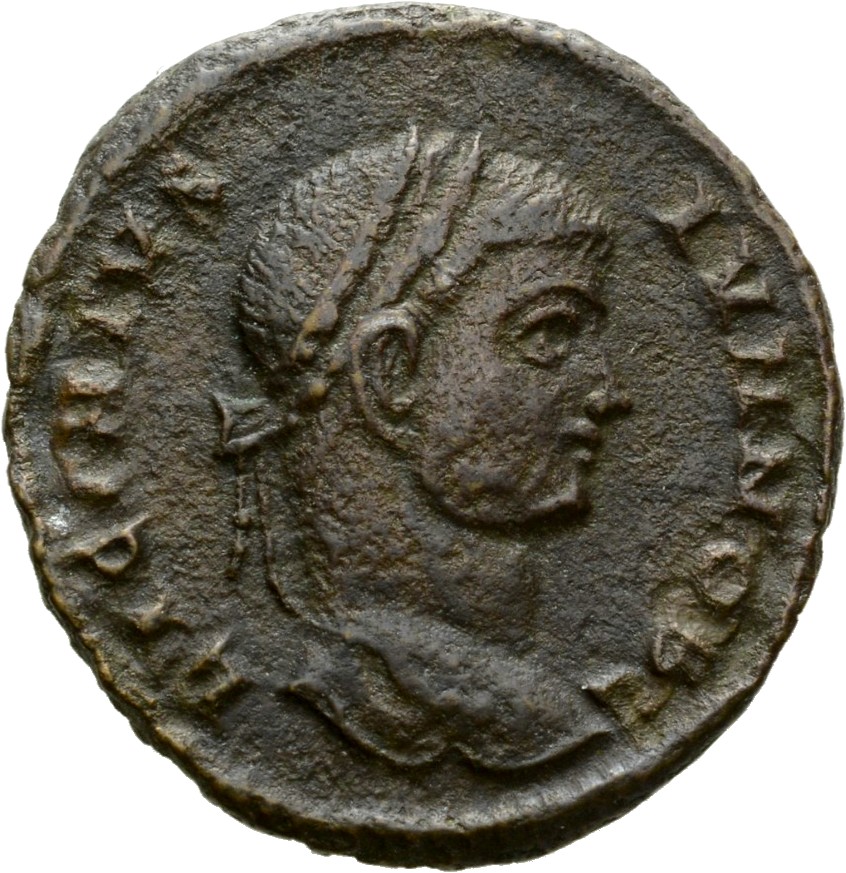 RIC VII Siscia 162 Constantine I obverse, Head of Licinius II, laureate, right