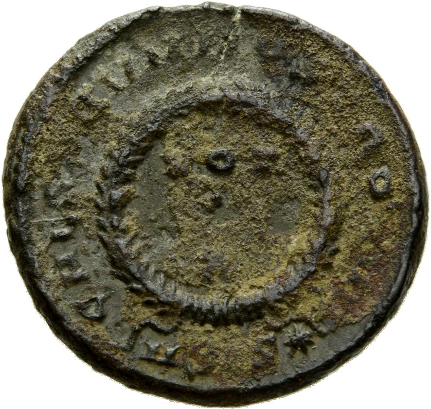 RIC VII Siscia 163 Constantine I reverse, VOT/V within a laurel wreath