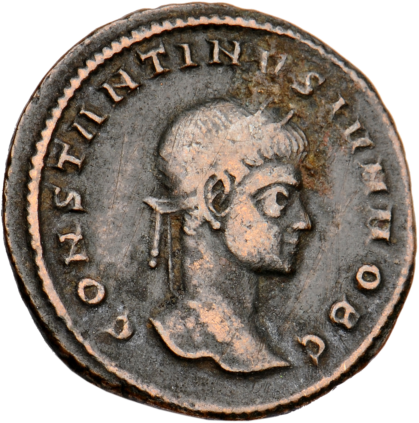 Constantine I obverse — Head of Constantine II, laureate, right