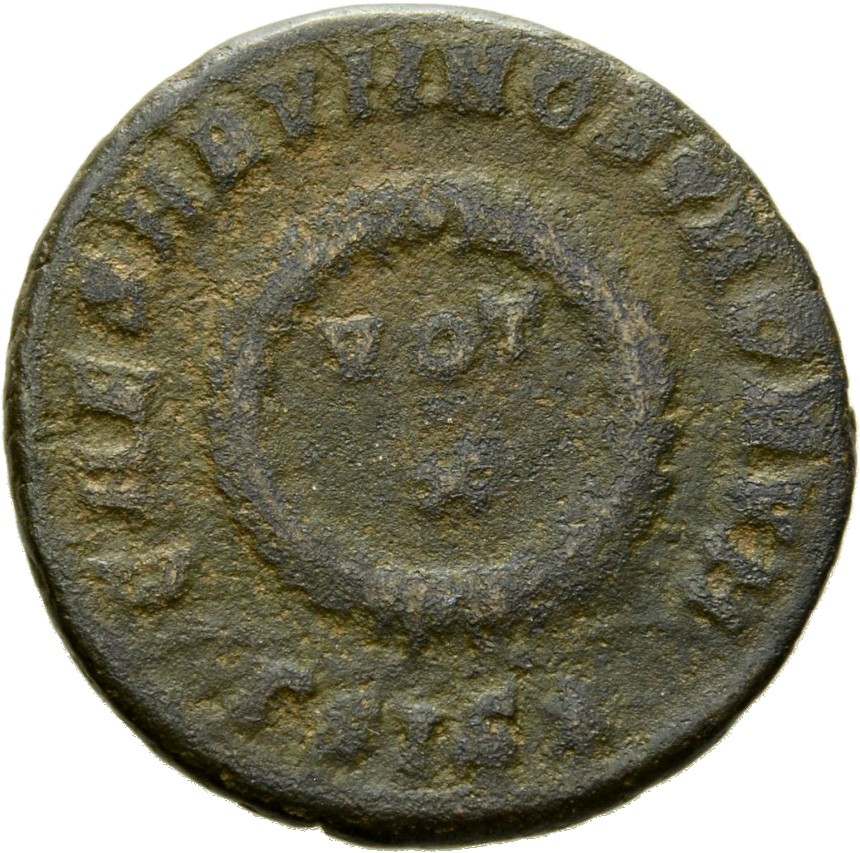 Constantine I reverse — VOT/X within a laurel wreath