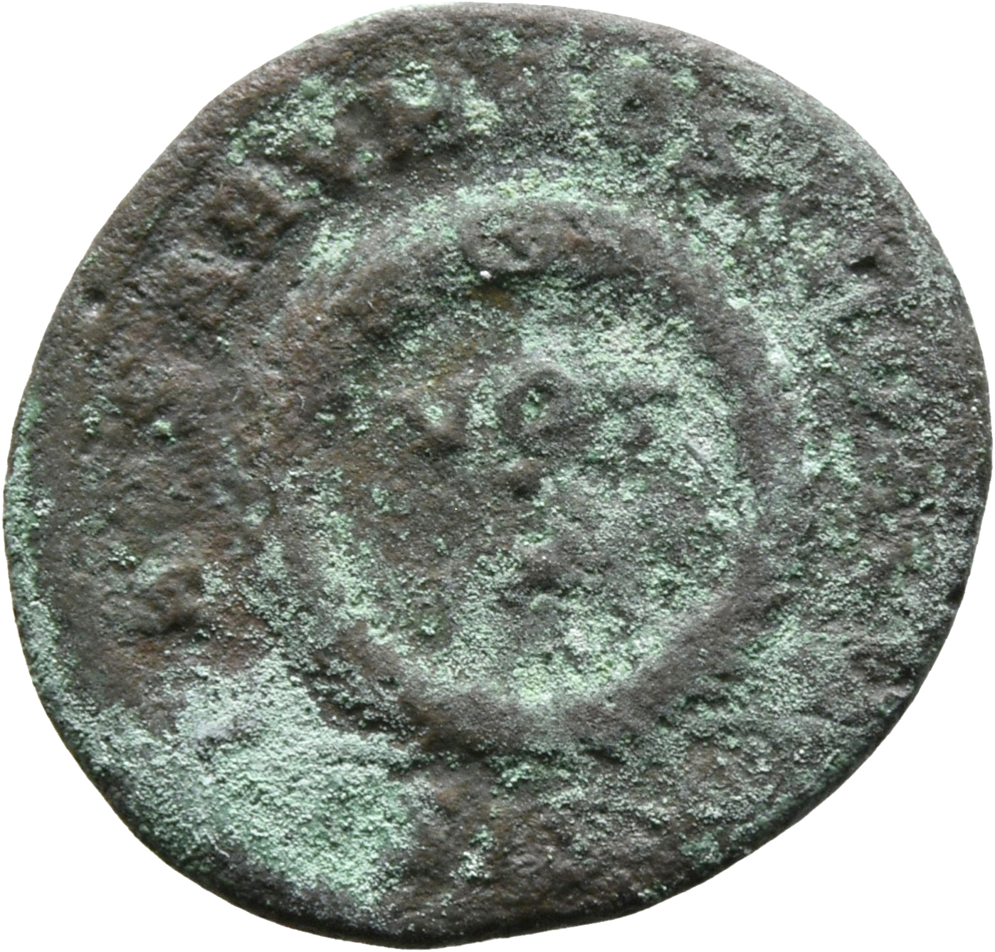RIC VII Siscia 167 Constantine I reverse, VOT/X within a laurel wreath
