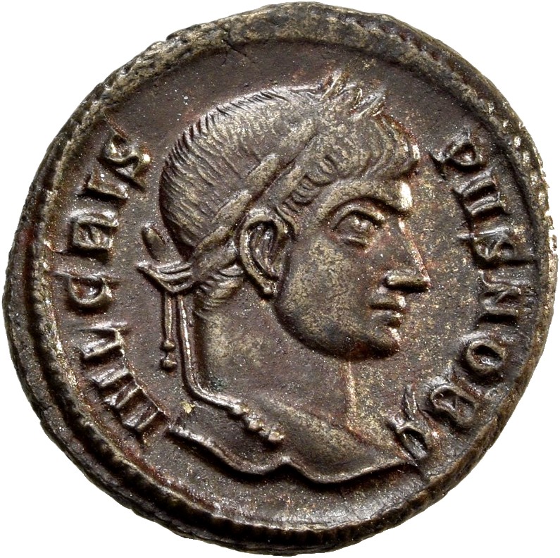 RIC VII Siscia 169 Constantine I obverse, Head of Crispus, laureate, right
