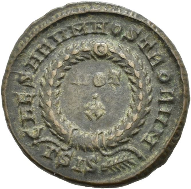 RIC VII Siscia 176 Constantine I reverse, VOT/X within a laurel wreath