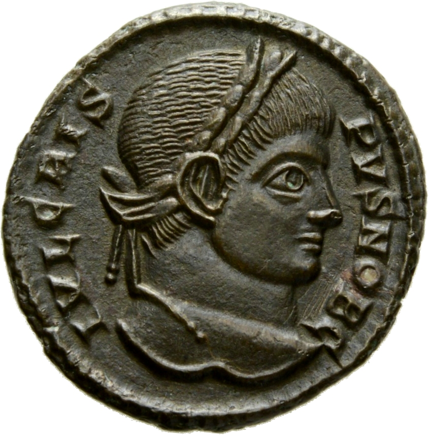 RIC VII Siscia 178 Constantine I obverse, Head of Crispus, laureate, right