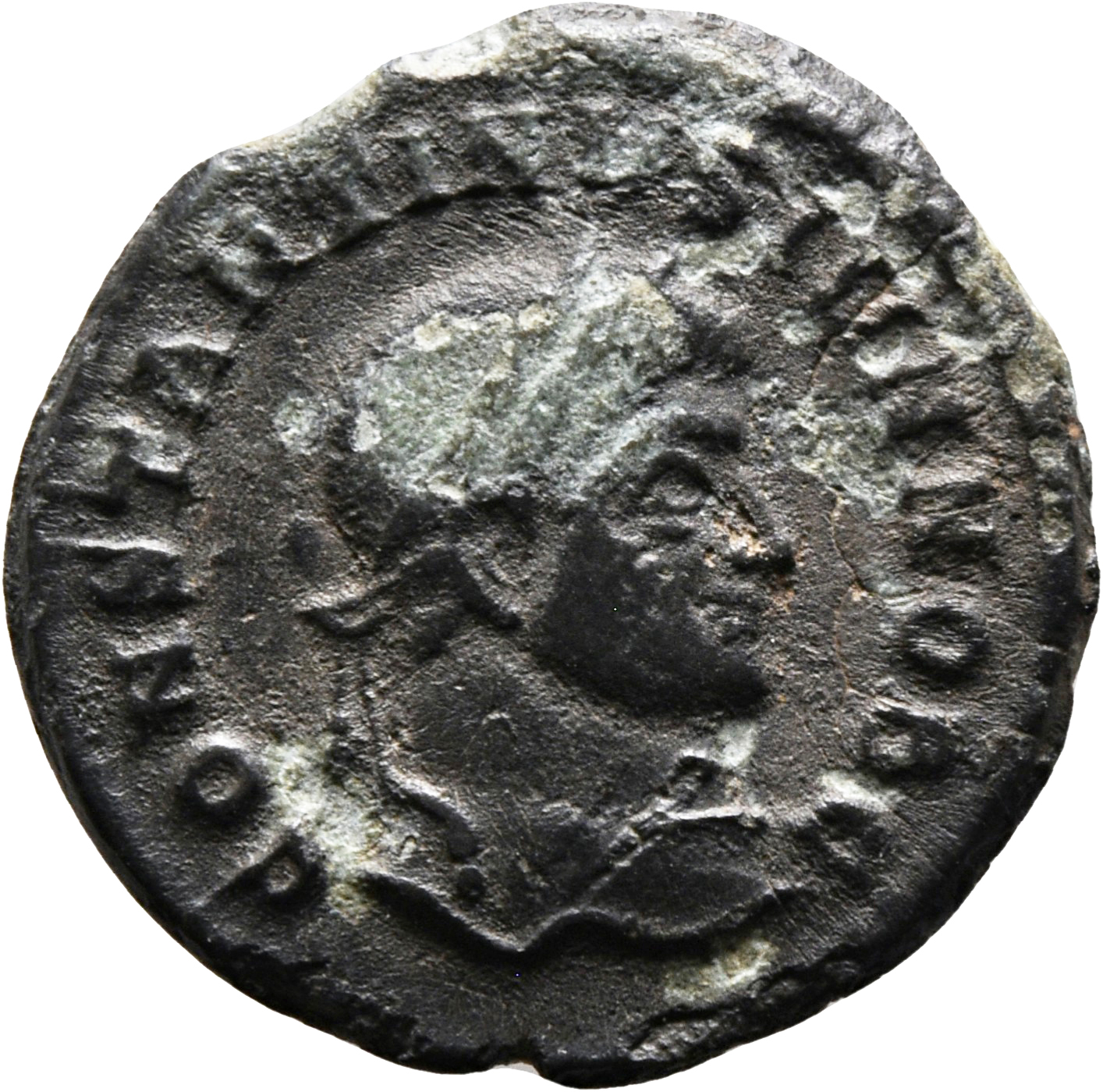 RIC VII Siscia 179 Constantine I obverse, Head of Constantine II, laureate, right