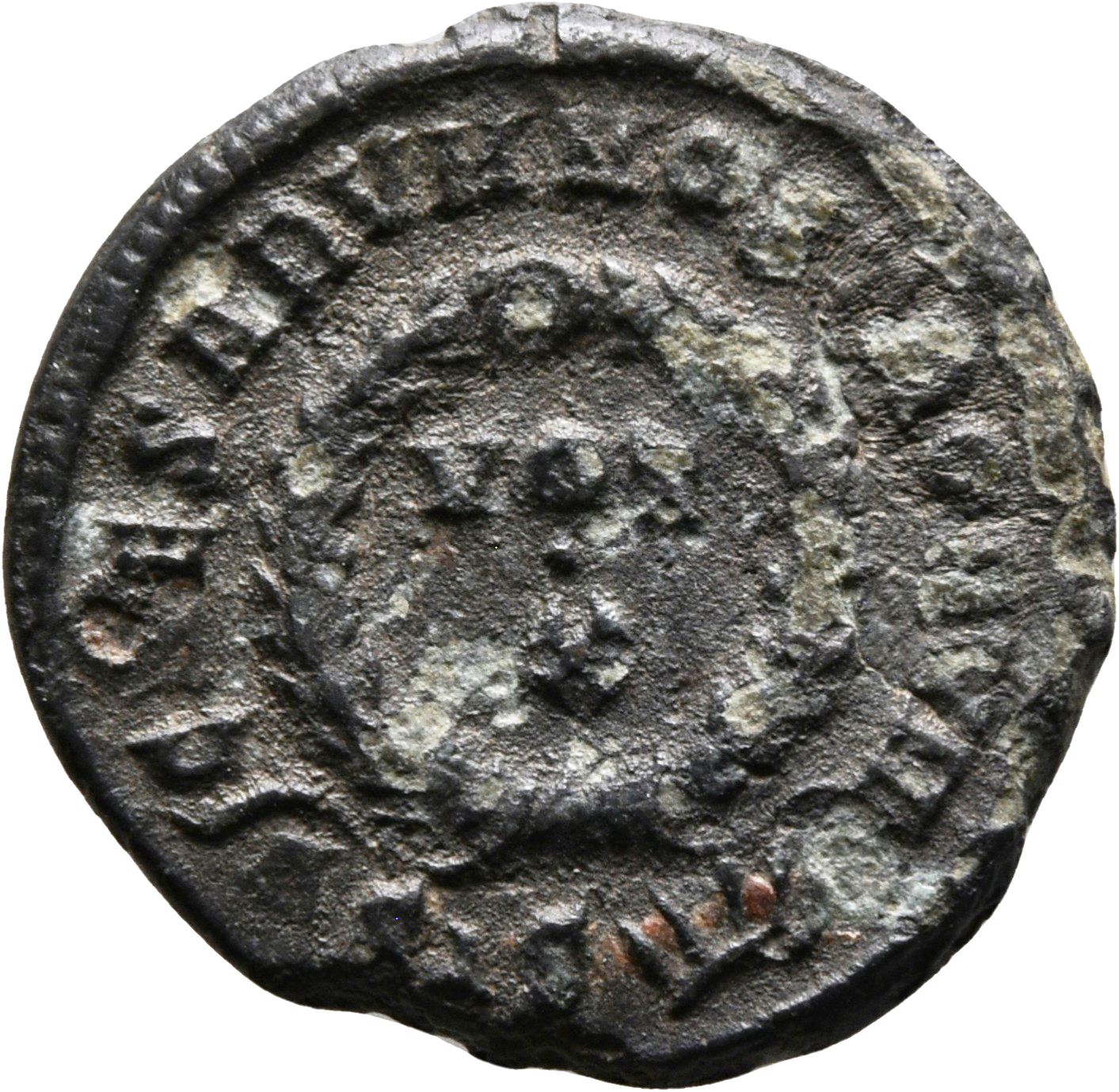 RIC VII Siscia 179 Constantine I reverse, VOT/X within a laurel wreath