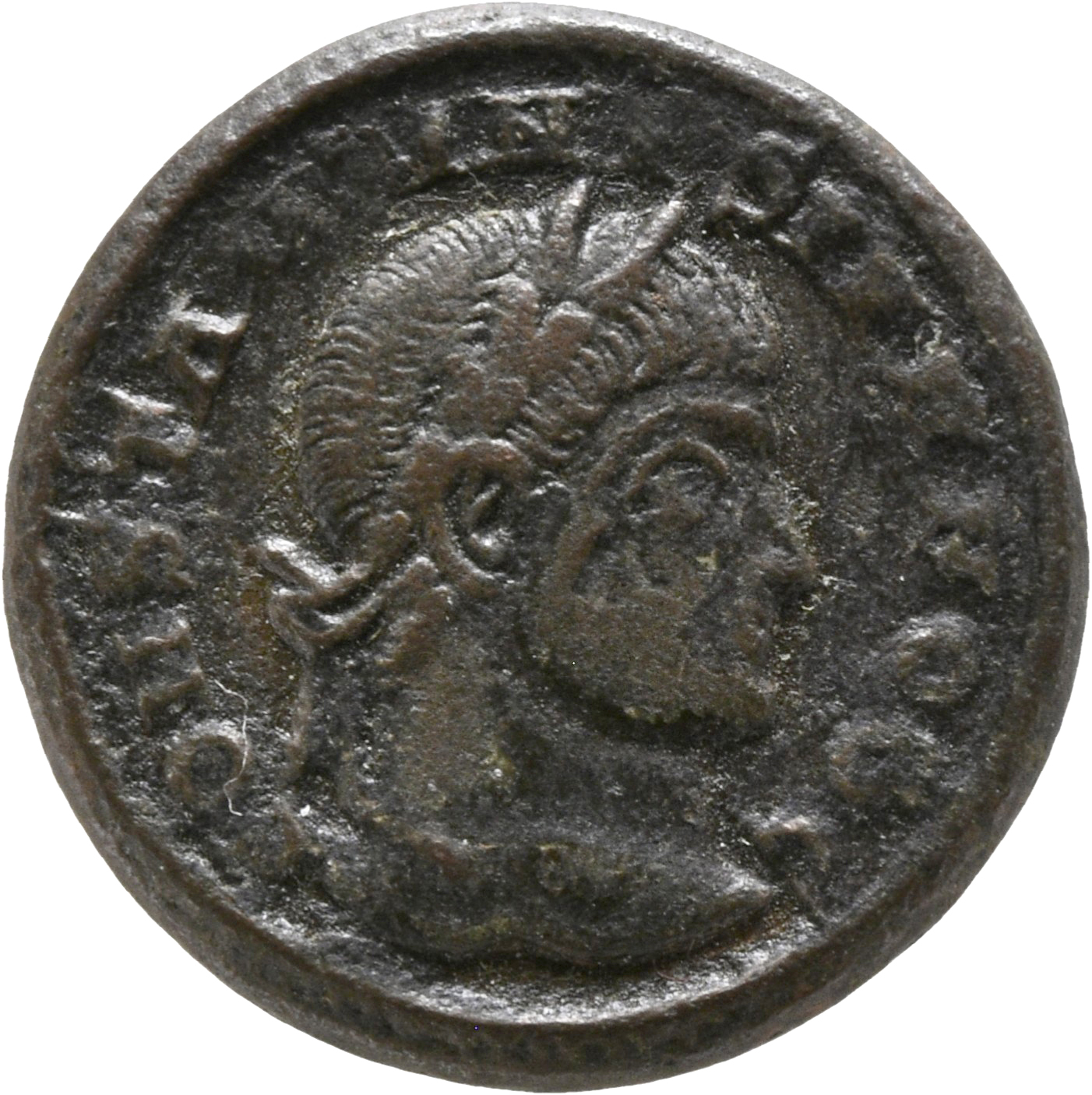 RIC VII Siscia 179 Constantine I obverse, Head of Constantine II, laureate, right