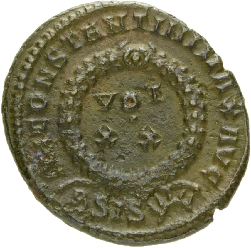 RIC VII Siscia 180 Constantine I reverse, VOT/XX within a laurel wreath