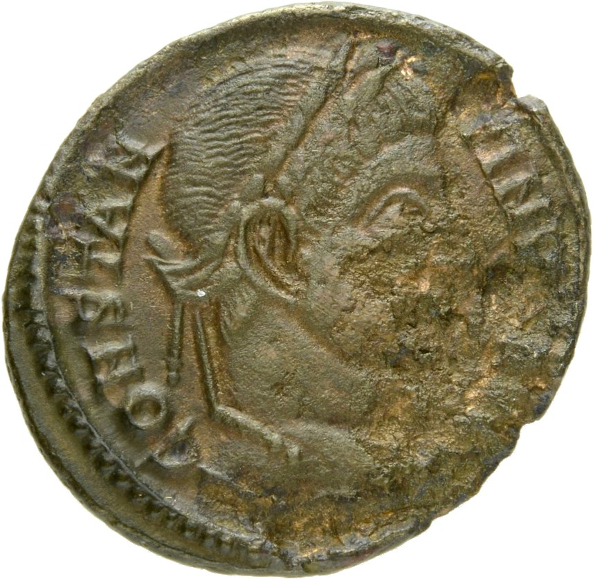 RIC VII Siscia 180 Constantine I obverse, Head of Constantine I, laureate, right
